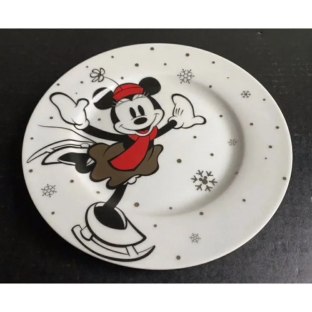 Disney Minnie Mouse Christmas Salad Plate Ice Skating Joy Holiday Snowflakes NEW
